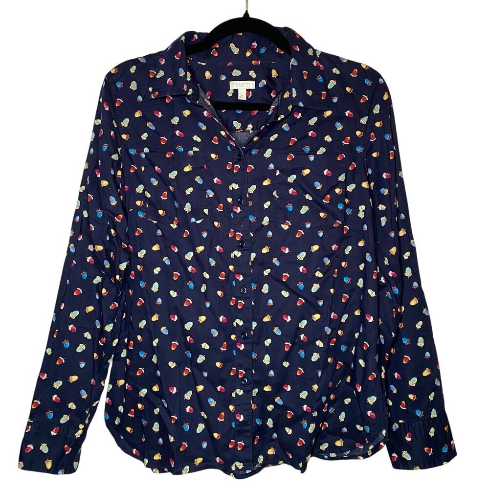 Vintage Talbots - Navy Blue Acorn Print - Button-Up Shirt